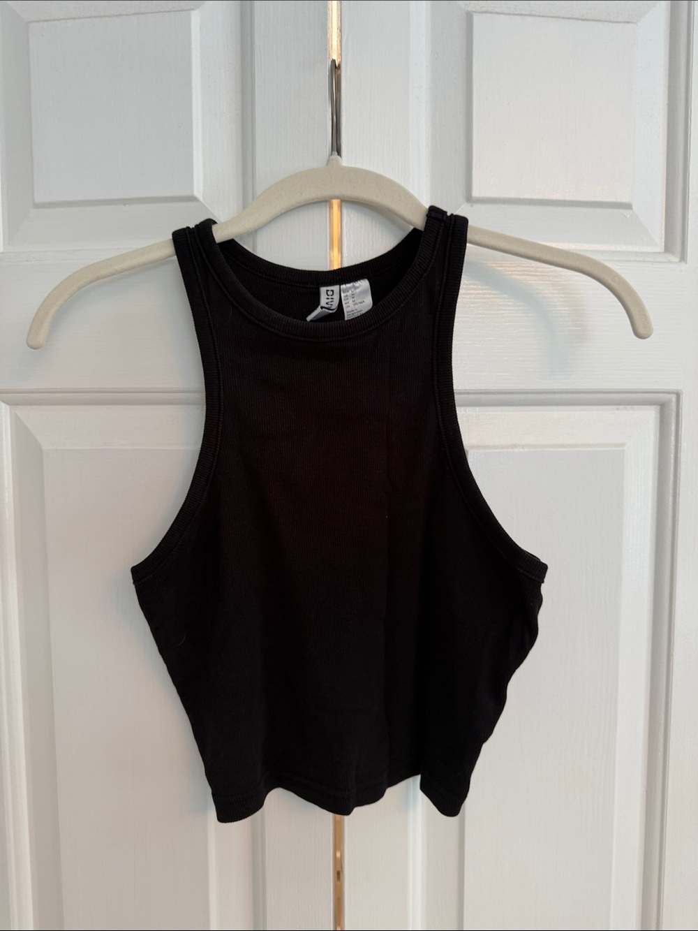 H&M Black Ribbed High-Neck Crop Tank - Women